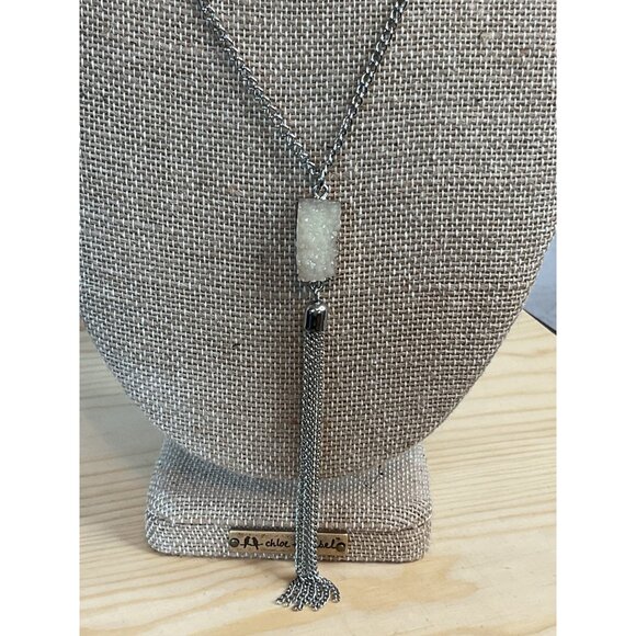 17" Drop Druzy Dangle Chain Fringe Lobster Claw Clasp Fashion Necklace - Picture 2 of 4